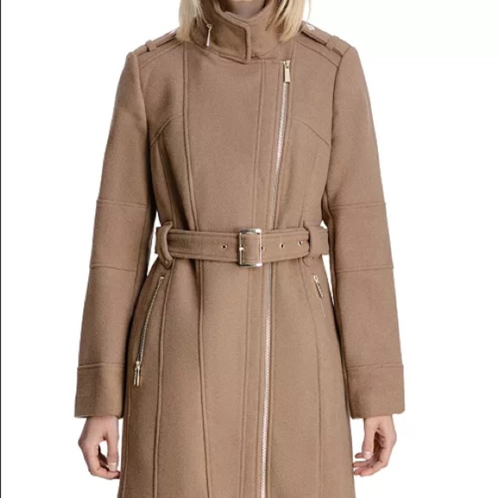 Michael Kors Camel Belted Dress Coat